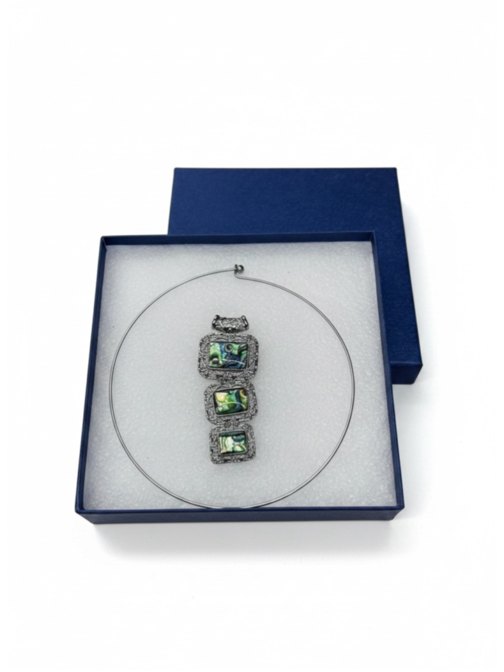 Vintage-Style 3-Tier Abalone Shell Filigree Pendant Collar Choker Necklace